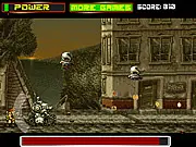 Marco Rossi firing a heavy machine gun at alien invaders in Metal Slug: Alien Attack free online game