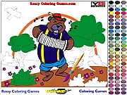 Coloring a picture of a cute dancing bear standing under a rainbow in a free online game
