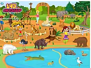Zoo Decor free online game screenshot, showing a decorated wildlife park with various animals and habitats.