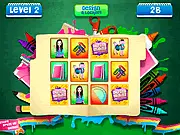 Back To School Match game screenshot showing flipped cards of school supplies like pencils and notebooks for a memory match