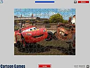 McQueen Cars Jigsaw Puzzle free online game, featuring a scrambled image of Lightning McQueen and the puzzle pieces.