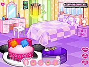Amazing Girly Room free online decorating game screenshot showing customized pink bedroom with chic furniture