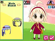 An adorable chibi-style anime girl with pink hair, wearing a cute kindergarten uniform or animal costume, from the Hanamaru Kindergarten Dress Up game.