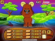 Screenshot from My Pet's Makeover showing a cute, stylized pet animal wearing a unique outfit and colorful accessories