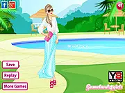A model showing off a high-fashion, glamorous summer outfit from the Summer Glamour Dress Up game