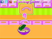 Gameplay screenshot of Cranberry Swirl Cheesecake Dessert, showing the cranberry sauce being swirled into the cream cheese filling before baking