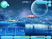 Galactic Jet Jumper game screenshot with neon graphics and futuristic obstacles, free online arcade game