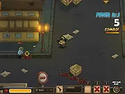 Evilgeddon Spooky Max game screenshot showing a hero fighting netherworld monsters in a side-scrolling arcade shooter, free online game