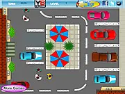 Screenshot of City Car Parking Game showing a car navigating a city street and preparing to parallel park in a designated parking space