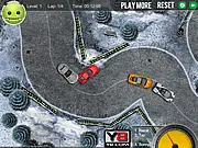 Siberian SuperCars Racing free online game screenshot, showing a supercar drifting on a snowy, icy track.
