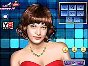 Milla Jovovich Makeover Online game screenshot, showing the celebrity's face and various cosmetic palettes, play free fashion and beauty game on PlayArcadeHub