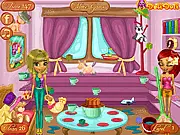 Doli Fun Clean Up game screenshot, DoliDoli buddies doing autumn cleaning indoors and outdoors