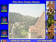 Beautiful View Jigsaw online game interface showing a partially completed landscape jigsaw puzzle with floating pieces