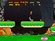 Gameplay screenshot of Tom and Jerry Xtreme Adventure 2 showing the mouse Jerry running on a platform with cheese, while the cat Tom chases him, free online adventure game