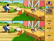 Free online Selfish Sheep: Spot the Difference game screen on PlayArcadeHub, showing two side-by-side cartoon images with subtle differences.