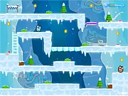 Screenshot of Bear Bros Antarctic Adventure 2 free game showing two cartoon bears on an icy platform with a frozen animal nearby