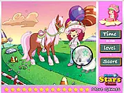 Strawberry Princess Hidden Stars free online game, a charming hidden object puzzle where you find glowing stars in colorful princess images.