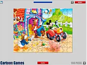 Mickey Mouse Jigsaw Puzzle Game screenshot, showing colorful, scattered puzzle pieces with Mickey Mouse's image