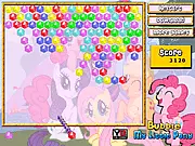 Little Pony Bubble Shooter game featuring Pinkie Pie playing free online on PlayArcadeHub
