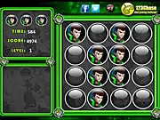 Screenshot of Ben 10 vs Alien Memory Challenge game showing a grid of balls and Ben 10's face