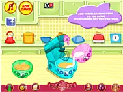 Smurfette Raspberry Cookie Bars game screen showing Smurfette in a kitchen preparing ingredients for baking the cookie bars, play free online cooking game