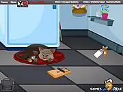 Screenshot of the point-and-click puzzle game Trap the Mouse, showing a room with a mischievous mouse and a block of cheese.