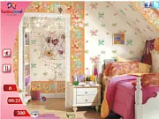 Mini Kids Room Hidden Objects free online game screenshot showing a cluttered room with items hidden inside
