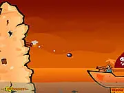 Island fort firing a large cannon at three approaching pirate ships in the free online defense game Awesome Pirates.