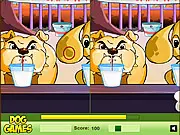 Two side-by-side images of a friendly dog that contain five subtle differences for the player to spot in the Dog Difference online game