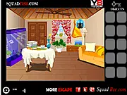 Wood House Escape free online puzzle game screenshot with mysterious wooden room on PlayArcadeHub