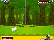 Lol Rabbit free online game, showing a little rabbit jumping to try and reach a carrot that the player must move away.