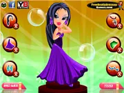 Screenshot of Bratz Fashion Dress-Up online game showing the doll wearing a stylish outfit with various clothes, shoes, and earrings visible in the menu