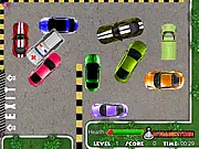 Unblock Ambulance Car puzzle game screenshot showing an ambulance blocked in by a traffic jam of various cars