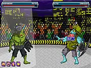 Zombie Fight Club free online turn-based fighting game screenshot featuring two mutated zombies battling in a brutal arena on PlayArcadeHub.Net