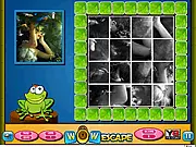 Fairytale Swappy free online game showing scrambled pieces of a fairytale picture puzzle and a hint image for reference.