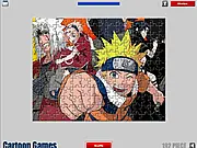 Naruto Jigsaw Puzzle free online game, featuring Naruto Uzumaki and a pile of puzzle pieces.