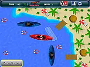 Screenshot of Wild Boat Parking Simulator game, showing a boat maneuvering near a busy dock in a free online parking game
