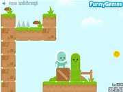 Screenshot from the Globby platformer game, showing the round, colorful character Globby mid-jump, attempting to collect a trail of coins above a hazard.