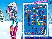 Screenshot of Abbey's Winter Style Monster High dress up game, showing Abbey Bominable ready to be dressed in winter attire.