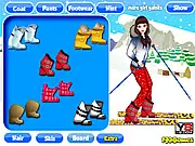 Ski Girl Dress Up game screenshot, girl dressed in stylish winter ski clothing, online fashion game