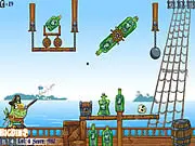 Pirates Save Our Souls ricochet shooter game, showing a cannon aiming at chains to free a trapped soul