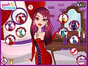 Screenshot of Seductive Vampire Makeover free online game, showing a character model with dark makeup and gothic-inspired dress options.