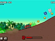 Gameplay screenshot of Awesome Cars online game, showing a fast upgraded race car collecting a nitro bonus in the air