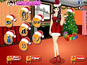Christmas Party Dress Up game showing a girl model in a festive red dress and a stylish holiday outfit