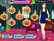 Screenshot of the New Years Eve Dress Up free online game interface showing a fashionable girl selecting a sparkly gown for a party
