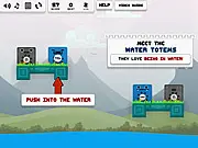 Wish Totems free online physics puzzle game saving red totems and dunking blue totems