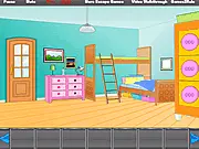 Screenshot of the Color Circle Room Escape game showing an interior room with colorful patterns and a locked exit door.