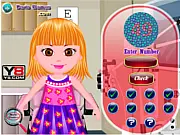 Screenshot of the Eye Care Doctor Online free game interface, showing a young patient in an optometrist's chair for a vision check.