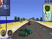 Cruisin' Island Racing game screenshot showing a car picking up a boost and jumping over a hill