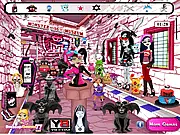 The game screen for Monster High Museum, showing a cluttered museum exhibit with various Monster High themed objects hidden within the scene.